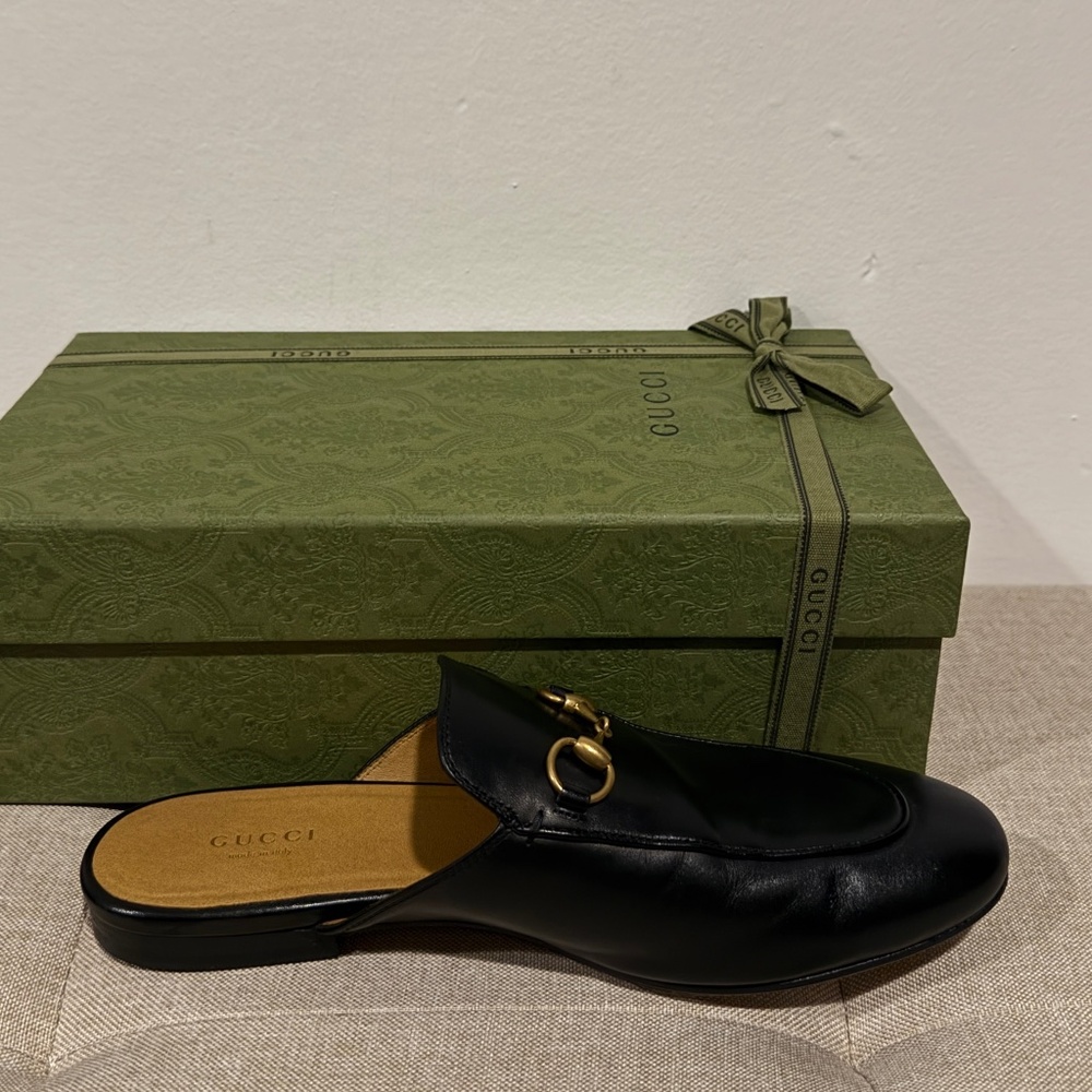 Authentic Gucci Princetown Loafer Mule Slipper Black Leather W EU39.5/US8-8.5 - Picture 3 of 9